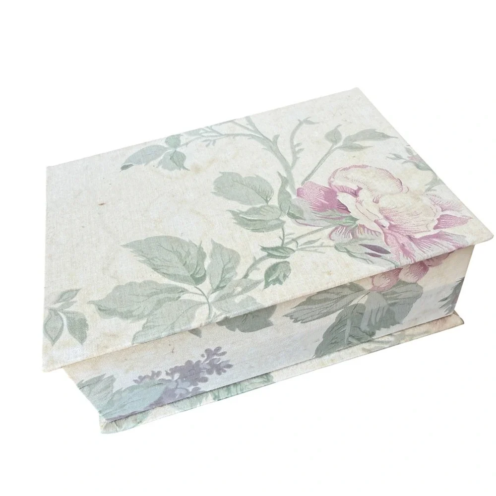 Vintage 90s Floral Fabric Jewelry Box Mirror Organizer‎ Cottagecore Shabby USA